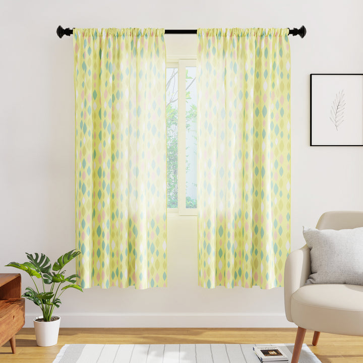 Polyester Teardrops Lemon Curtain (Pack of 2)