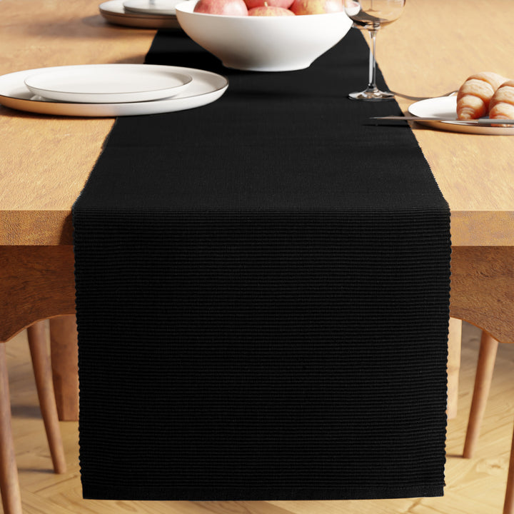Cotton Solid Black Table Runner (Pack of 1)