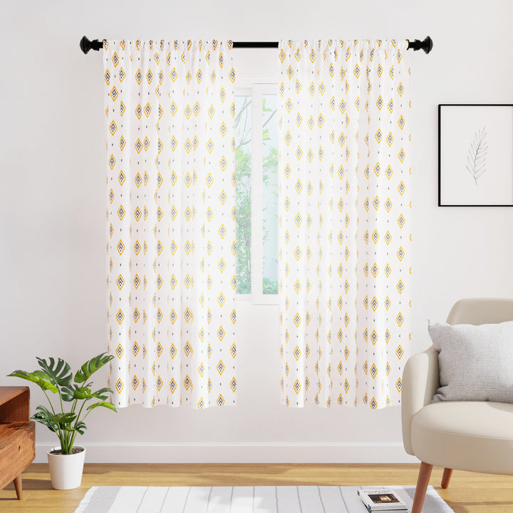 Polyester Diamond Yellow Curtain (Pack of 2)