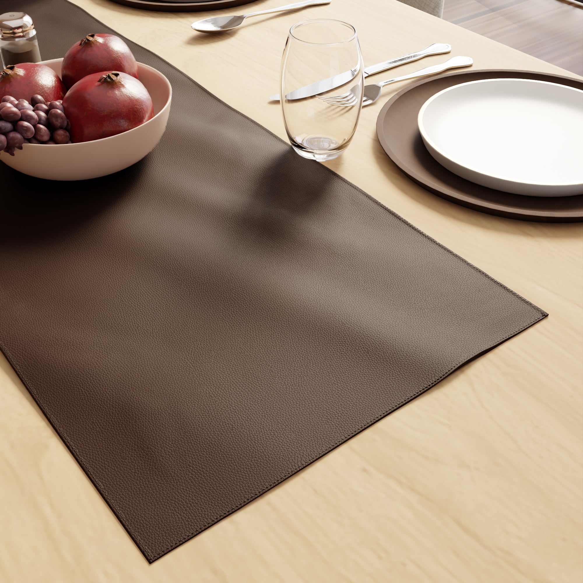 PVC Leather Dark Brown Table Runner