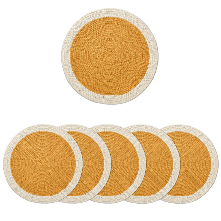 Cotton Yellow & Off White Placemat (Pack of 6)