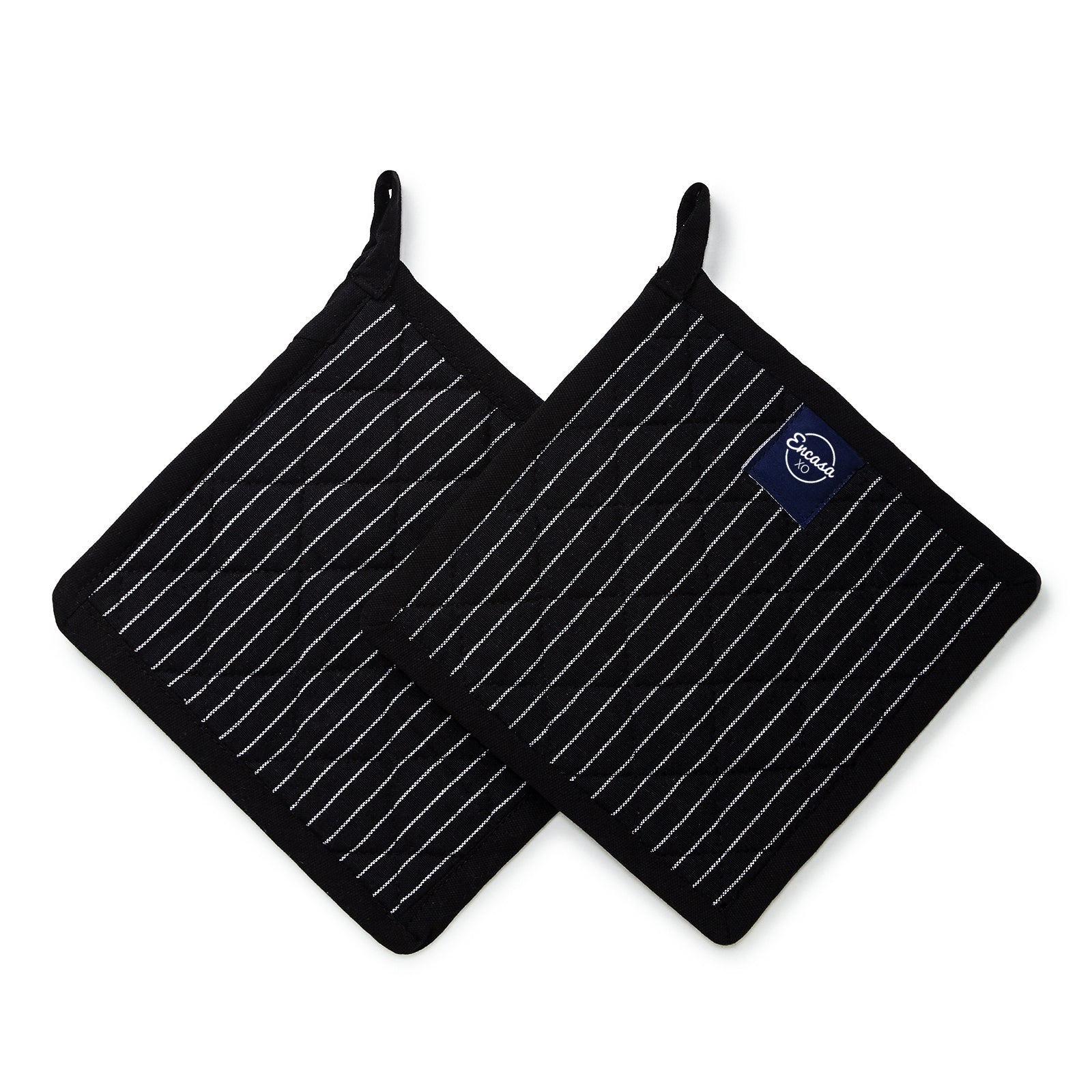 Cotton Butcher Stripes Black Pot Holders (Pack of 2)