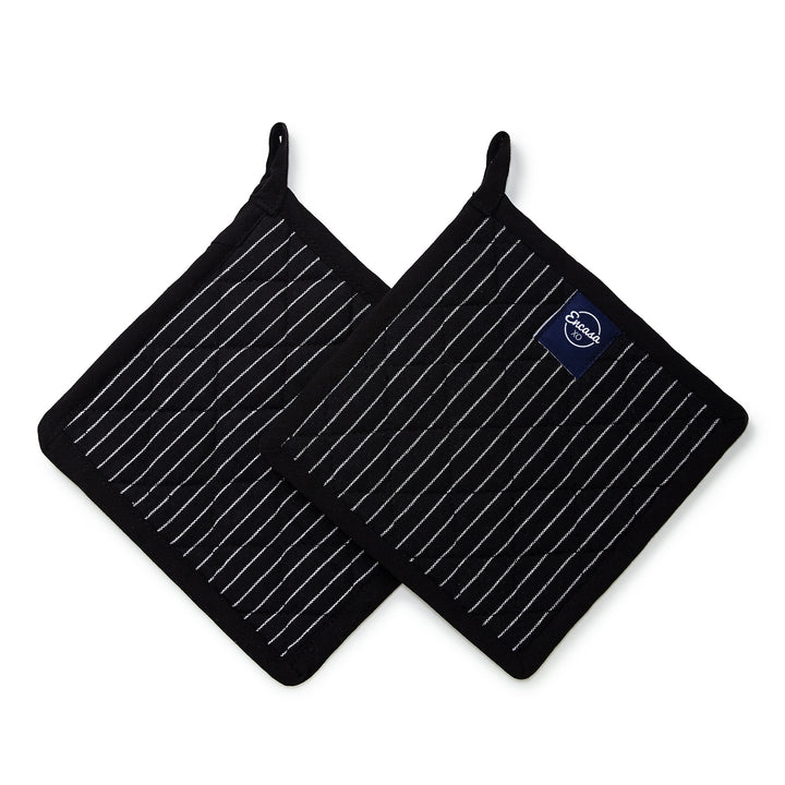 Cotton Butcher Stripes Black Pot Holders (Pack of 2)
