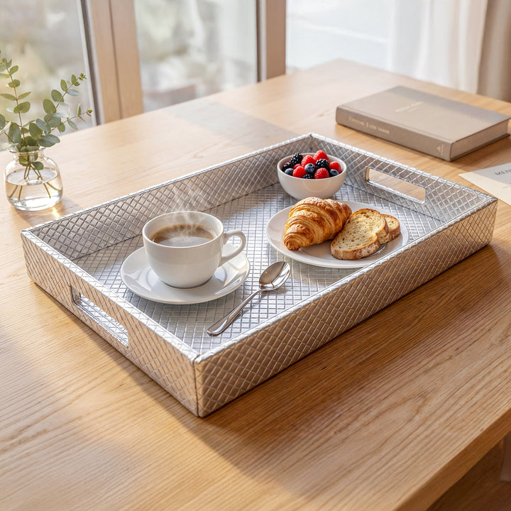 Leather Silver Leather Serving Tray