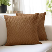Quilted Velvet Brown Cushion Cover (Pack of 2)