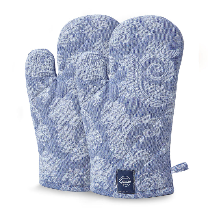 Cotton Blue Oven Gloves (Pack of 2)