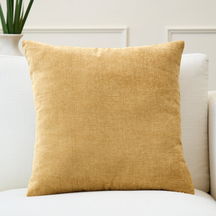 Chenille Solid Mustard Cushion Cover (Pack of 1)