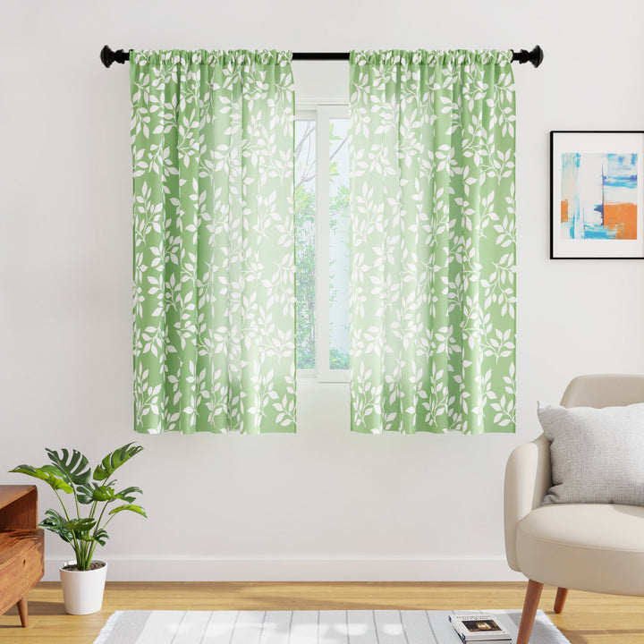 Polyester Reverse Leaf Green Curtain (Pack of 2)