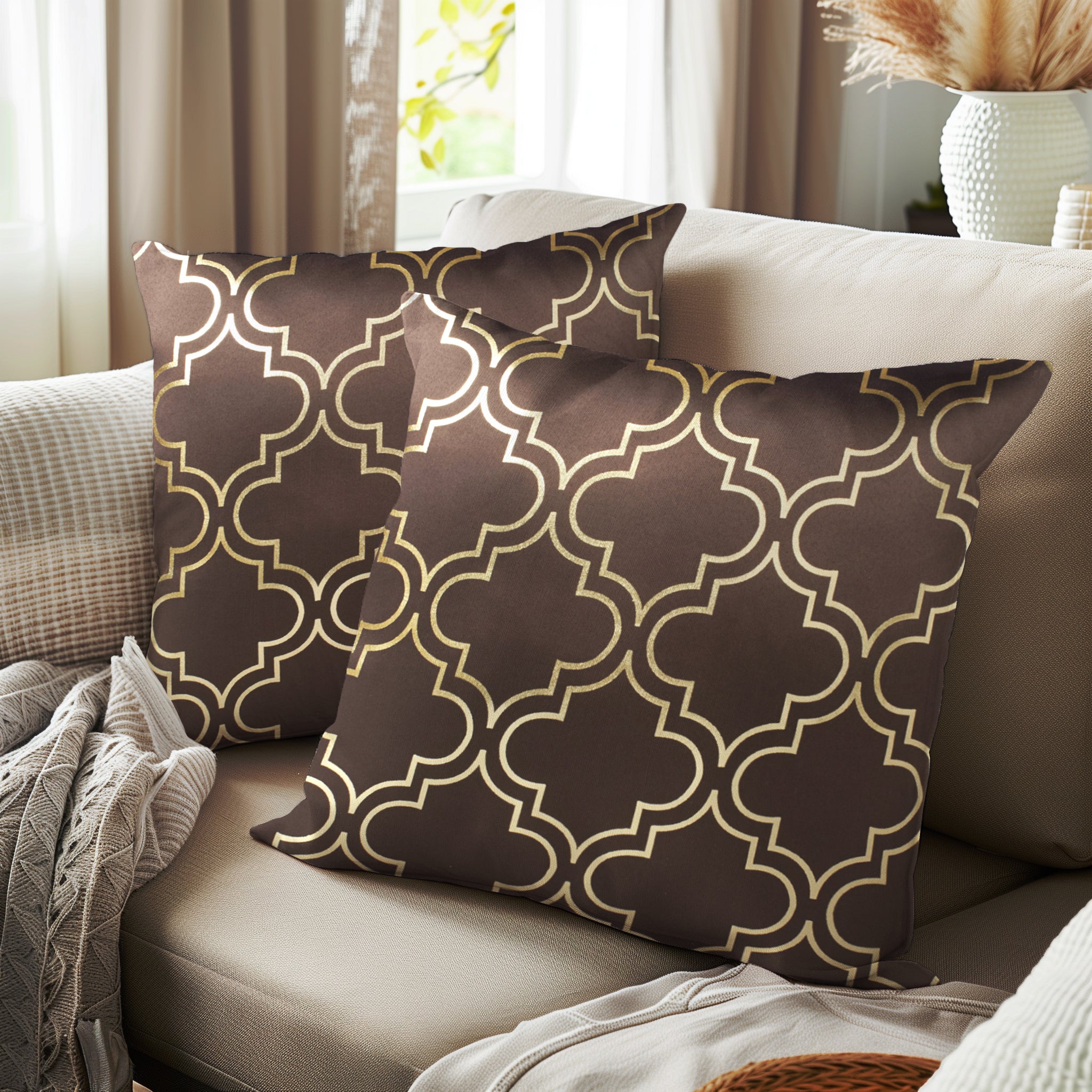 Blackout Polyester Trellis Coffee Cushion Cover