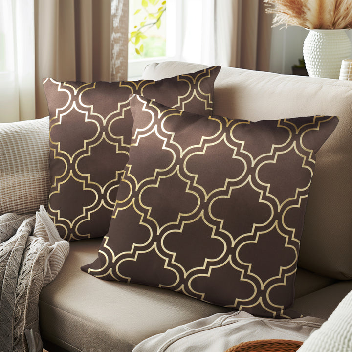 Blackout Polyester Trellis Coffee Cushion Cover (Pack of 2)