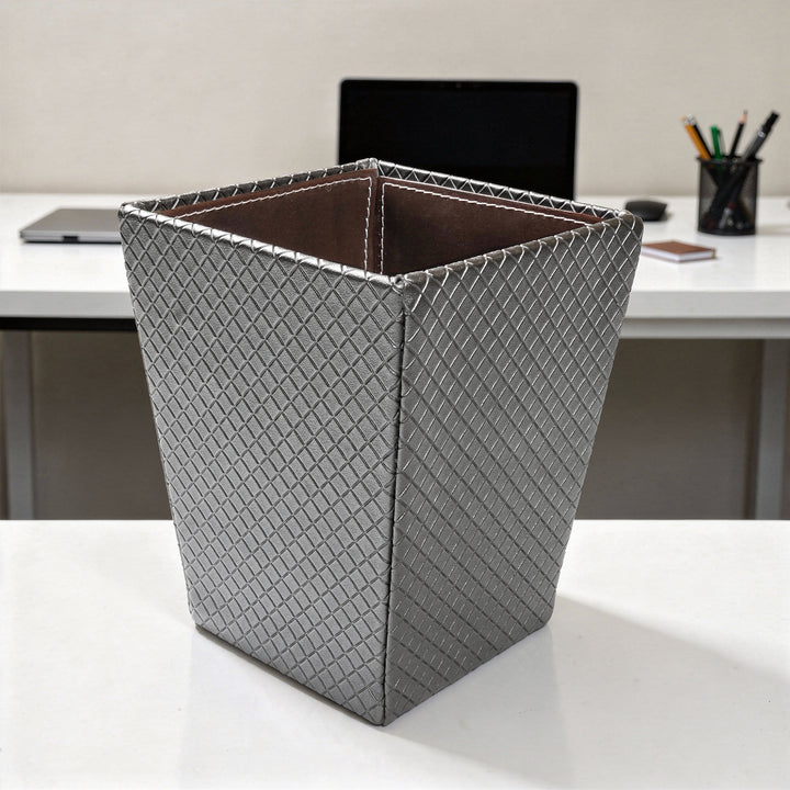 PU-Leather Grey Leather Dustbin