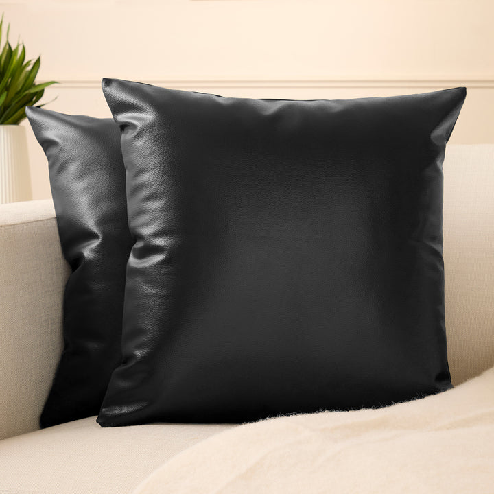 PVC Leather Black Cushion Cover (Pack of 2)