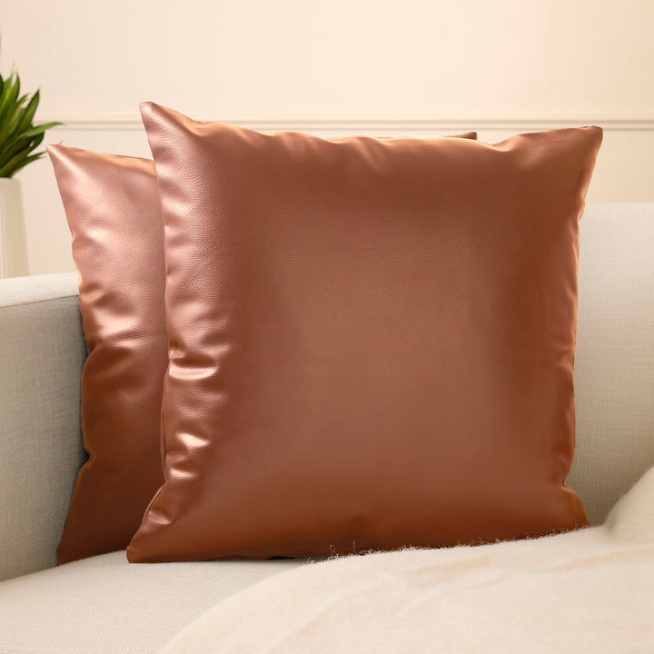 PVC Leather Tan Cushion Cover (Pack of 2)