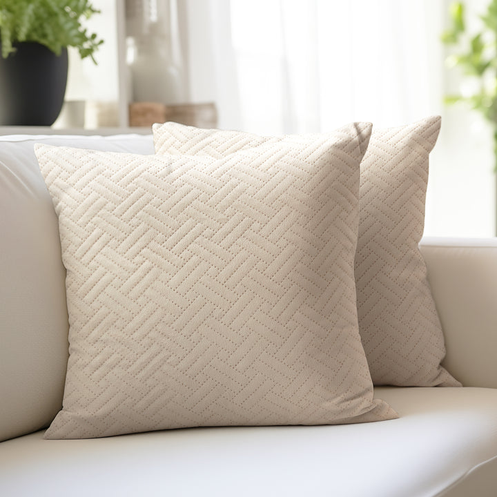 Quilted Velvet Beige Cushion Cover (Pack of 2)