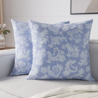 Chambray Cotton Floral Blue Cushion Cover (Pack of 2)