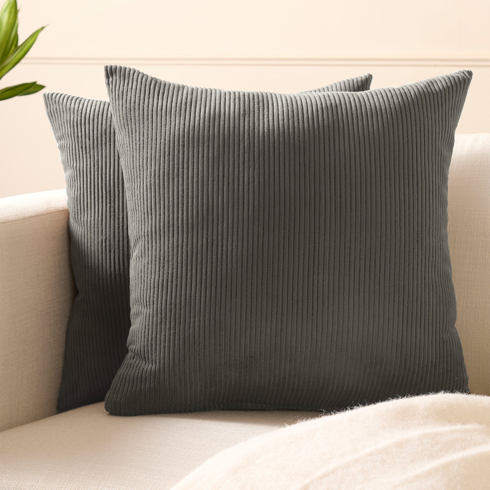 Corduroy Dark Grey Cushion Cover (Pack of 2)