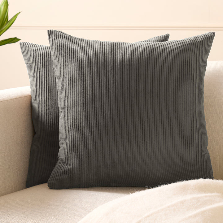 Corduroy Dark Grey Cushion Cover (Pack of 2)