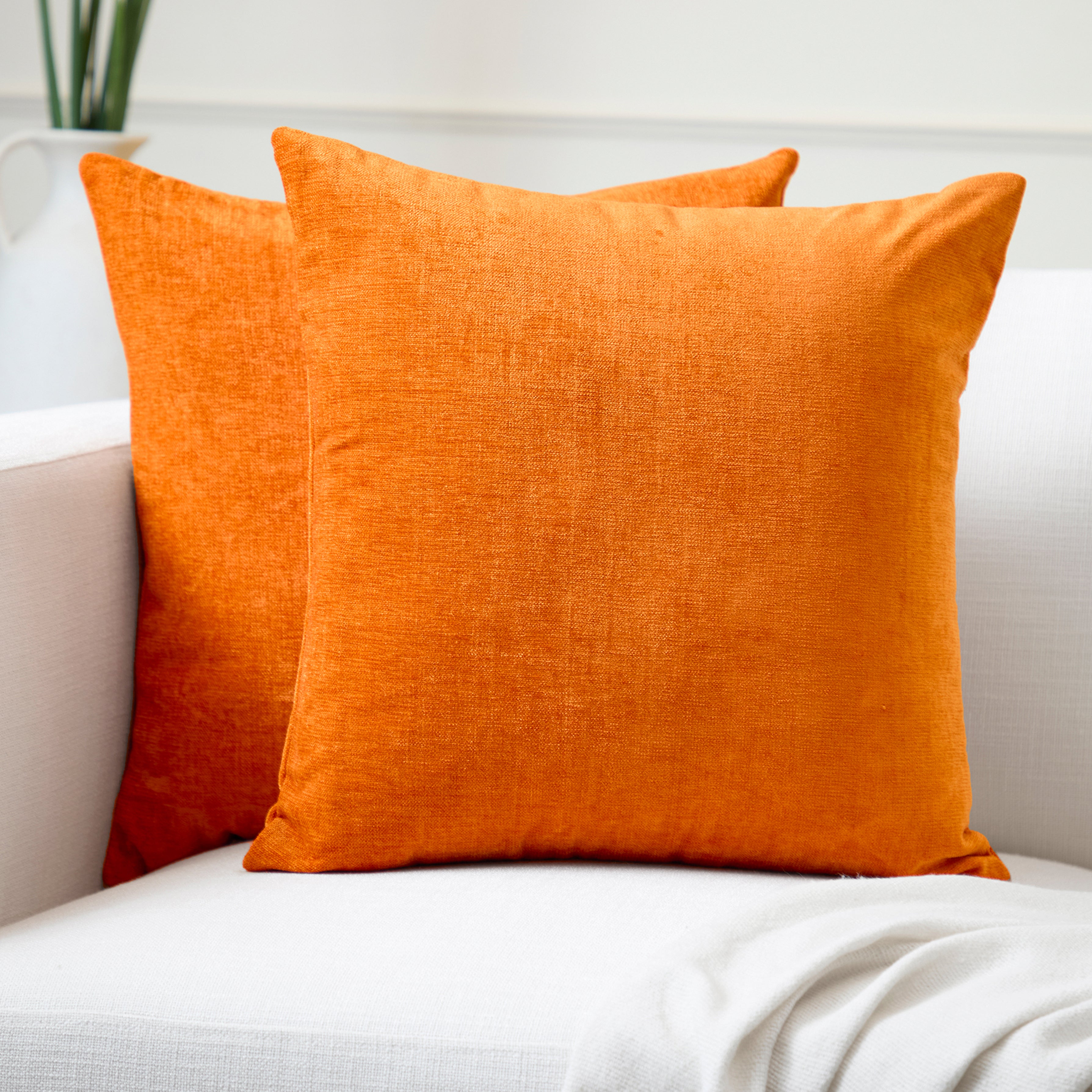 Chenille Orange Cushion Cover (Pack of 2)