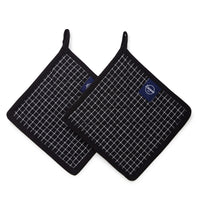 Cotton Butcher Checks Black Pot Holders (Pack of 2)