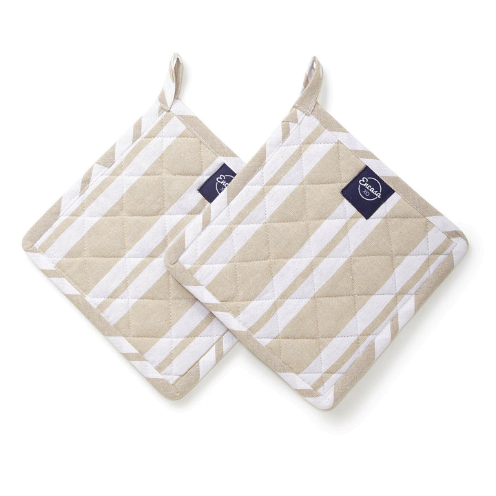 Cotton Franca Beige Stripes Pot Holders (Pack of 2)