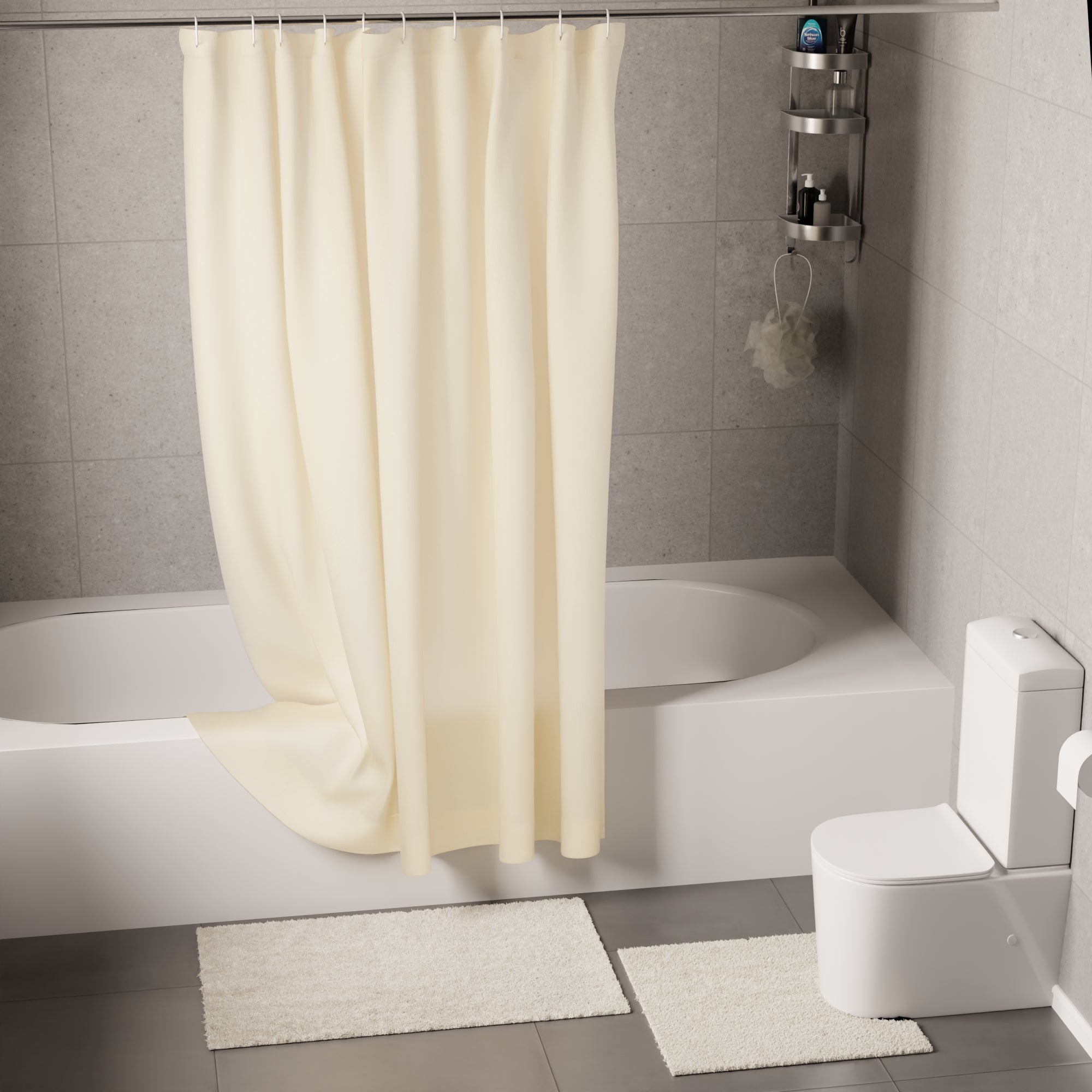 Polyester Natural Shower Curtain + Bathmat (Pack of 3)