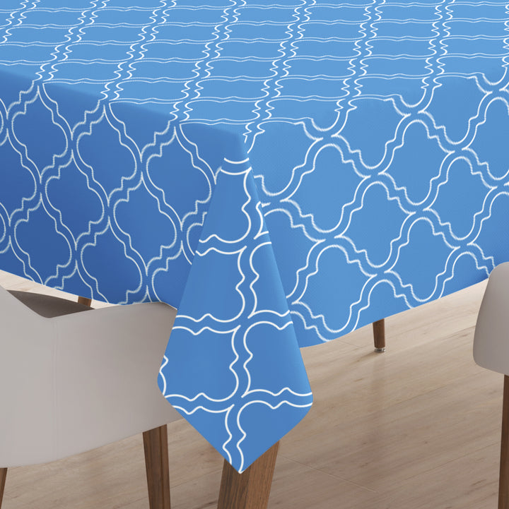 Polyester Blue Trellis Table Cloth (Pack of 1)