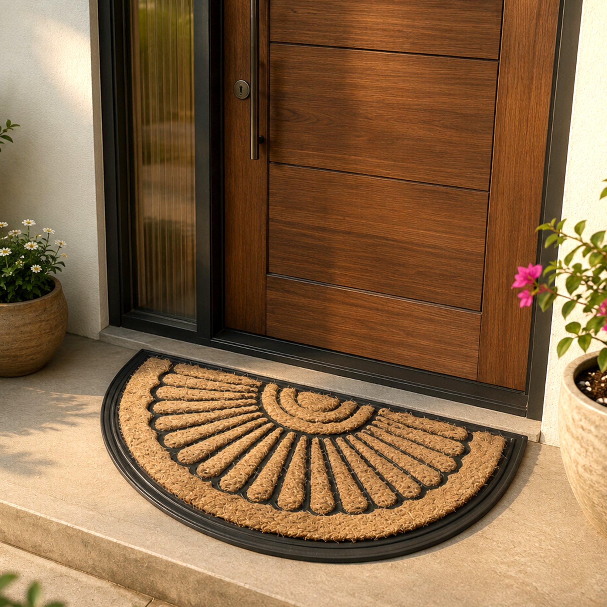 Coir Half Round Sunrise Door Mat (Pack of 1)
