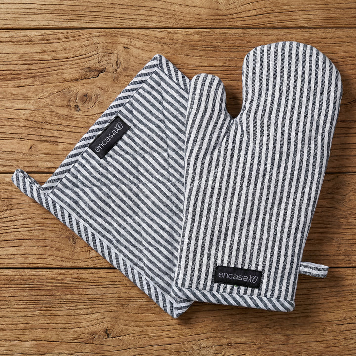 Cotton Ticking Navy Blue Oven Glove & Pot Holder