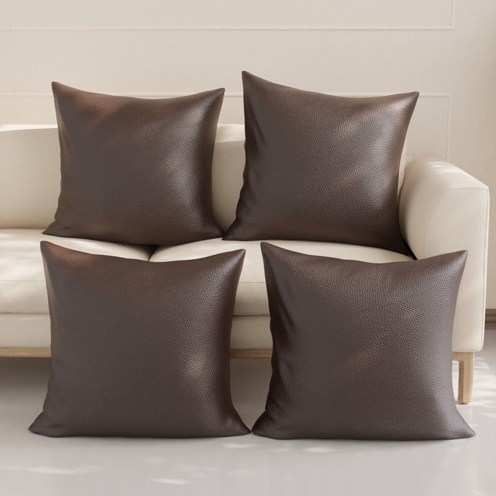 PVC Leather Dark Brown Cushion Cover (Pack of 4)