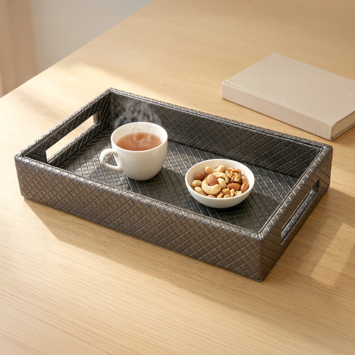 PU-Leather Grey Leather Serving Tray