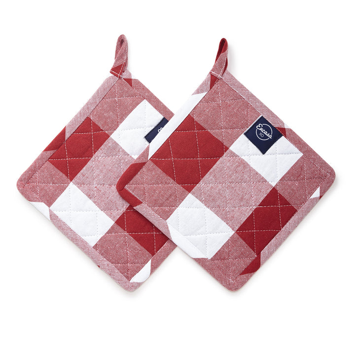 Cotton Buffalo Red Checks Pot Holders (Pack of 2)