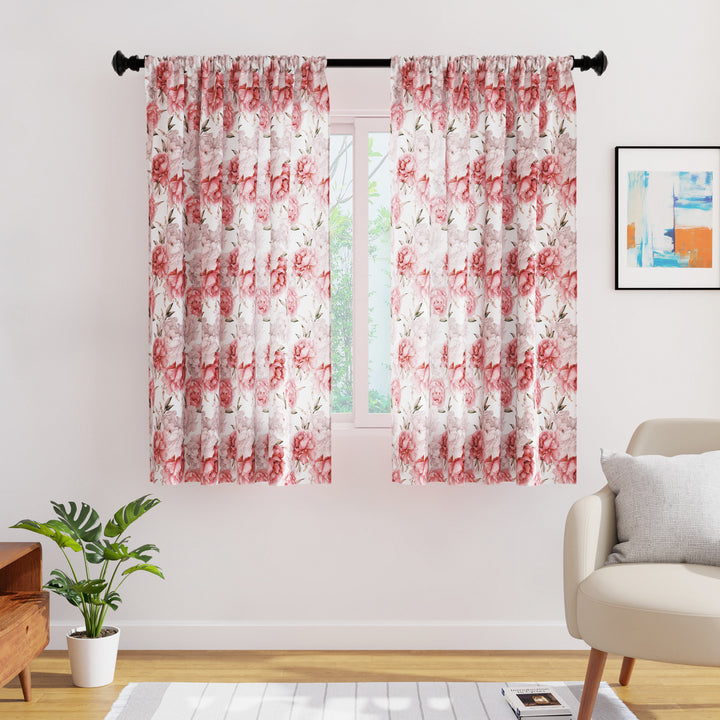 Polyester Peonies Curtain (Pack of 2)
