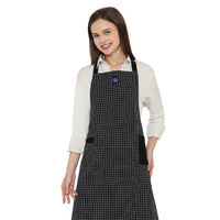 Cotton Butcher Checks Black Apron (Pack of 1)