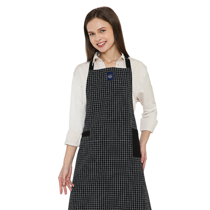 Cotton Butcher Checks Black Apron (Pack of 1)