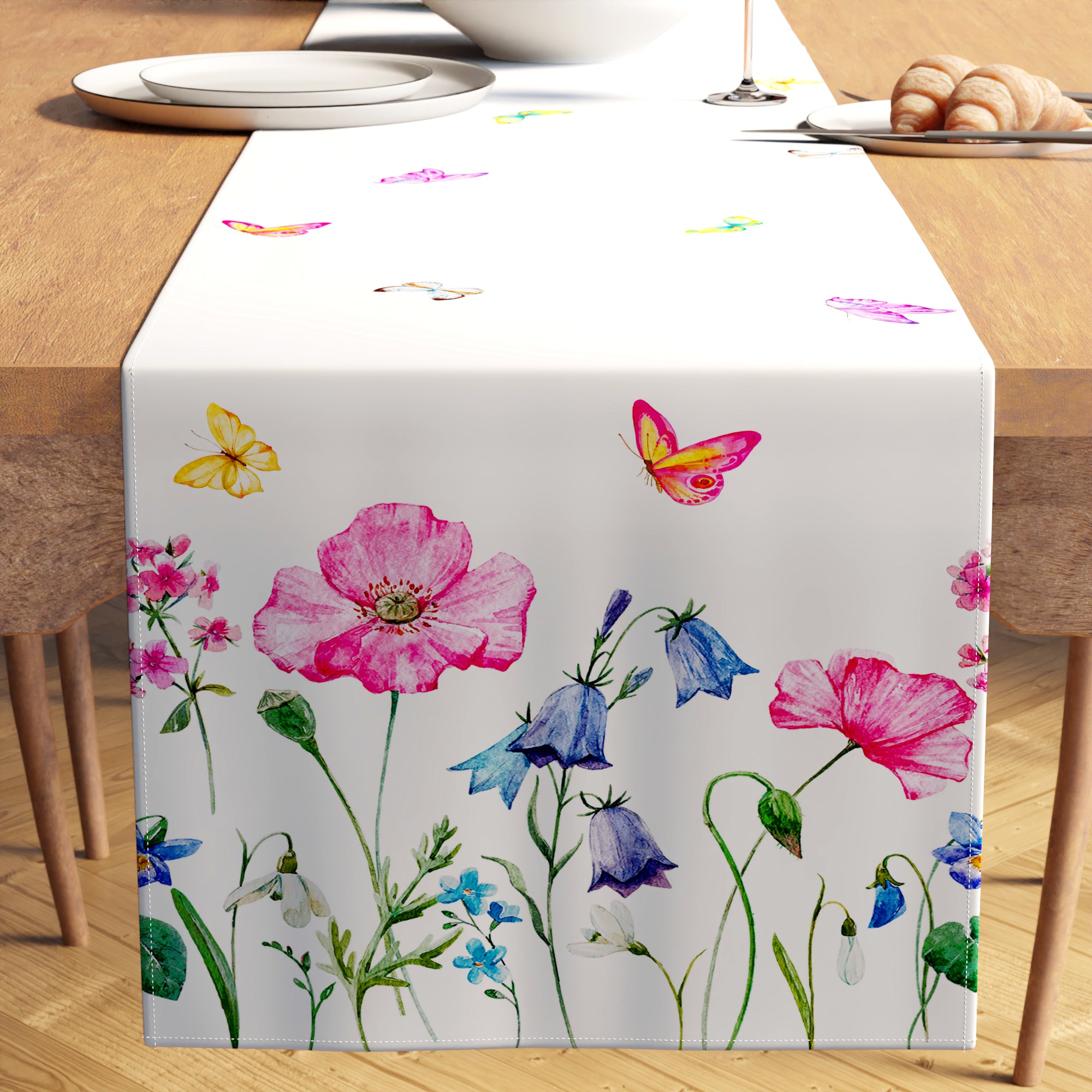 Spun Polyester Pink Butterflies Table Runner (Pack of 1)
