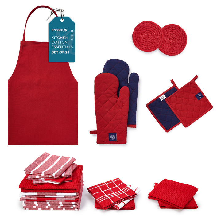 Cotton Red Combo Kitchen Set (Pack of 21)