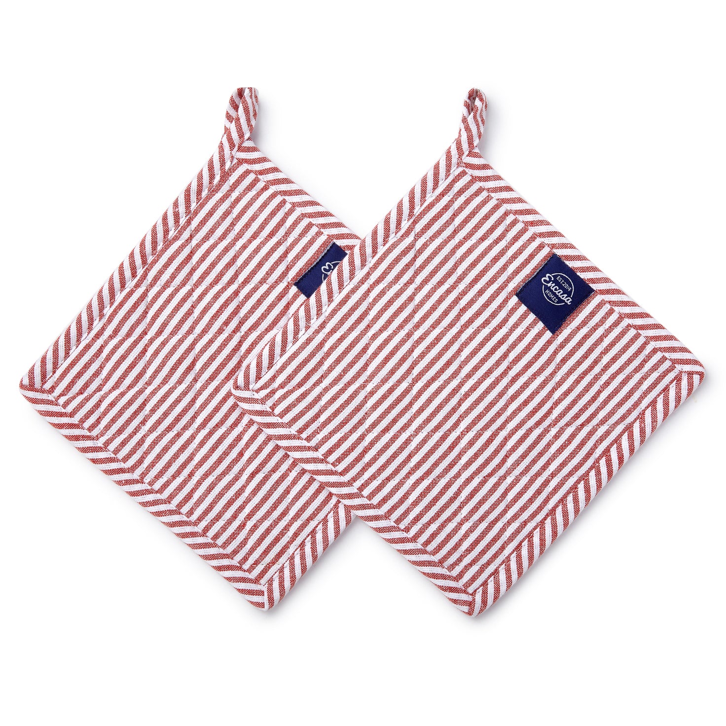 Cotton Ticking Red Pot Holders (Pack of 2)