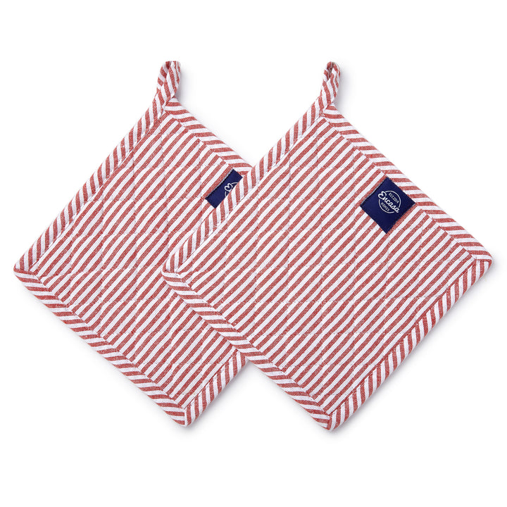 Cotton Ticking Red Pot Holders (Pack of 2)