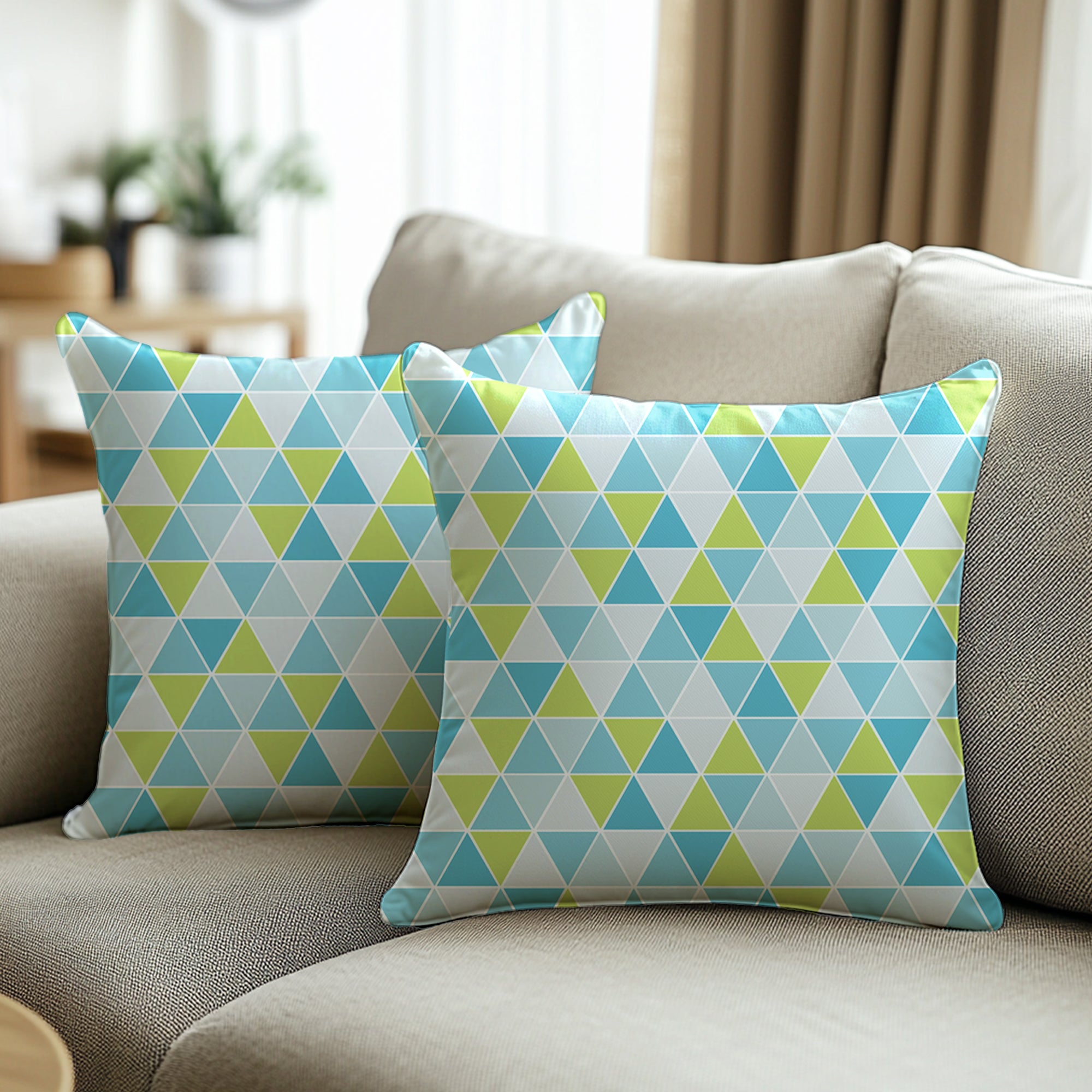 Micro Big Triangles Aqua Cushion Cover
