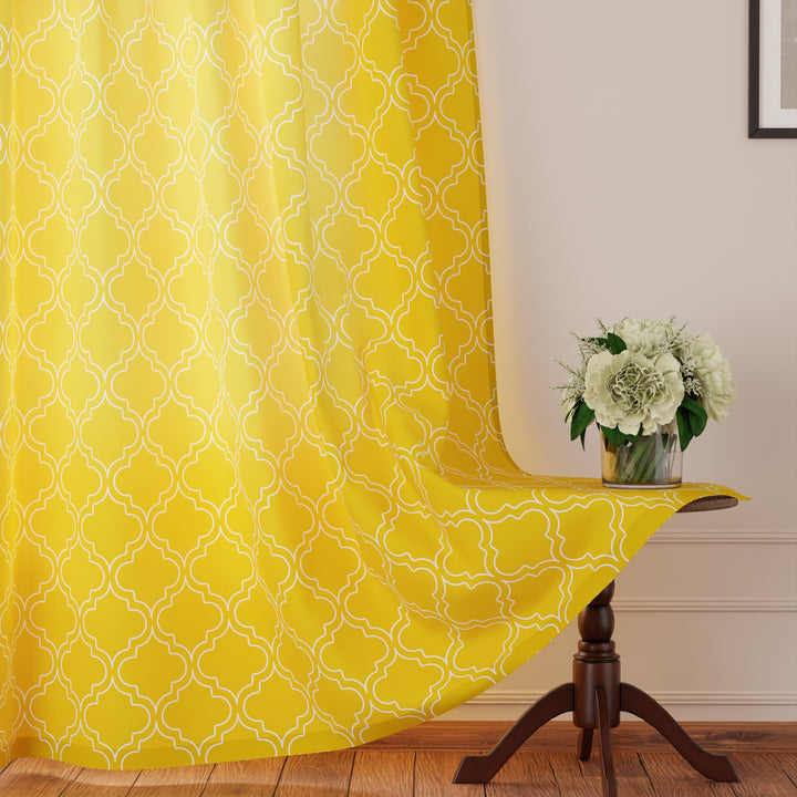 Polyester Trellis Yellow Curtain (Pack of 2)