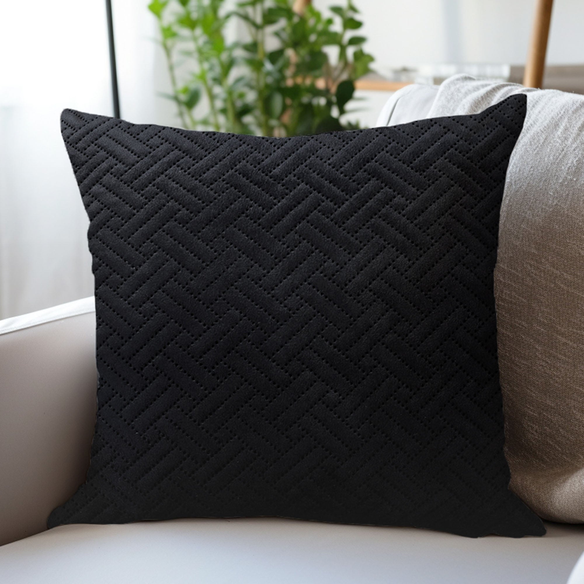 Quilted Velvet Black Cushion Cover (Pack of 1)