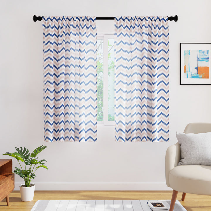 Polyester Chevron Blue Curtain (Pack of 2)
