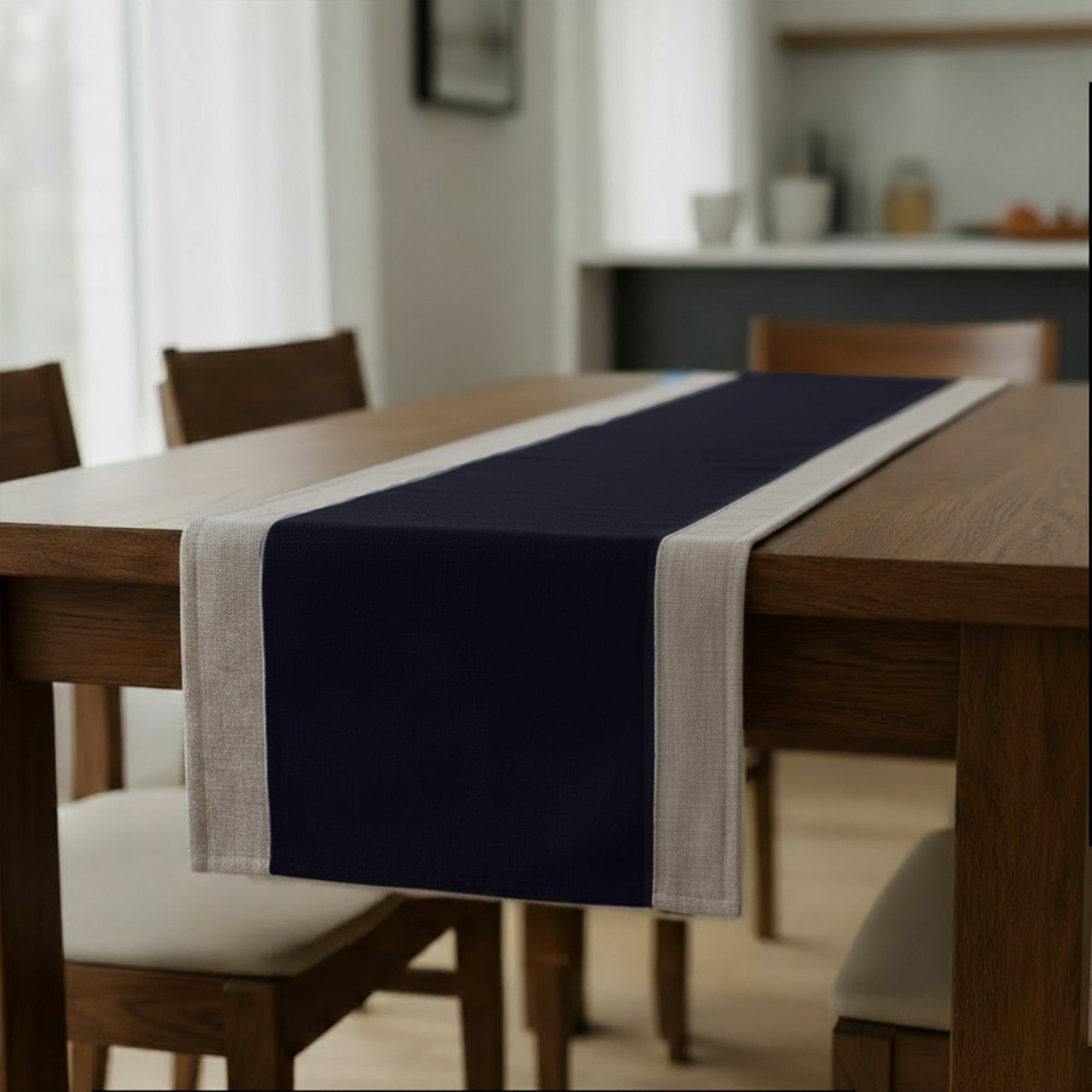 Cotton Grey & Blue Table Runner (Pack of 1)
