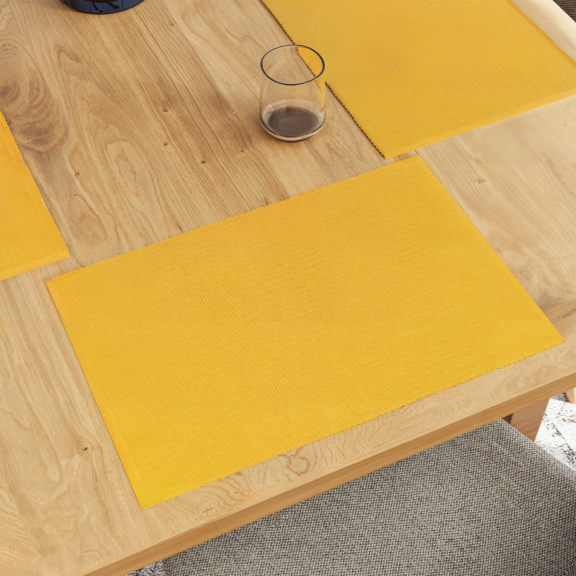 Ribbed Cotton Yellow Placemat (Pack of 6)