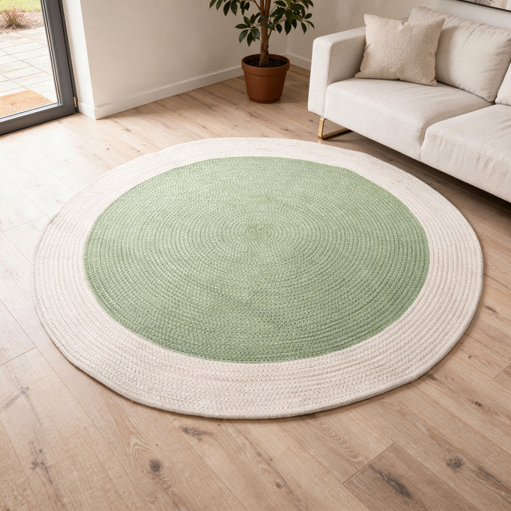 Reversible Round Rug Handwoven Natural Fiber Carpet Braided Area Rug | Neutral Boho Rug for Living Room, Bedroom, Nursery | Washable Area Rug Two Tone