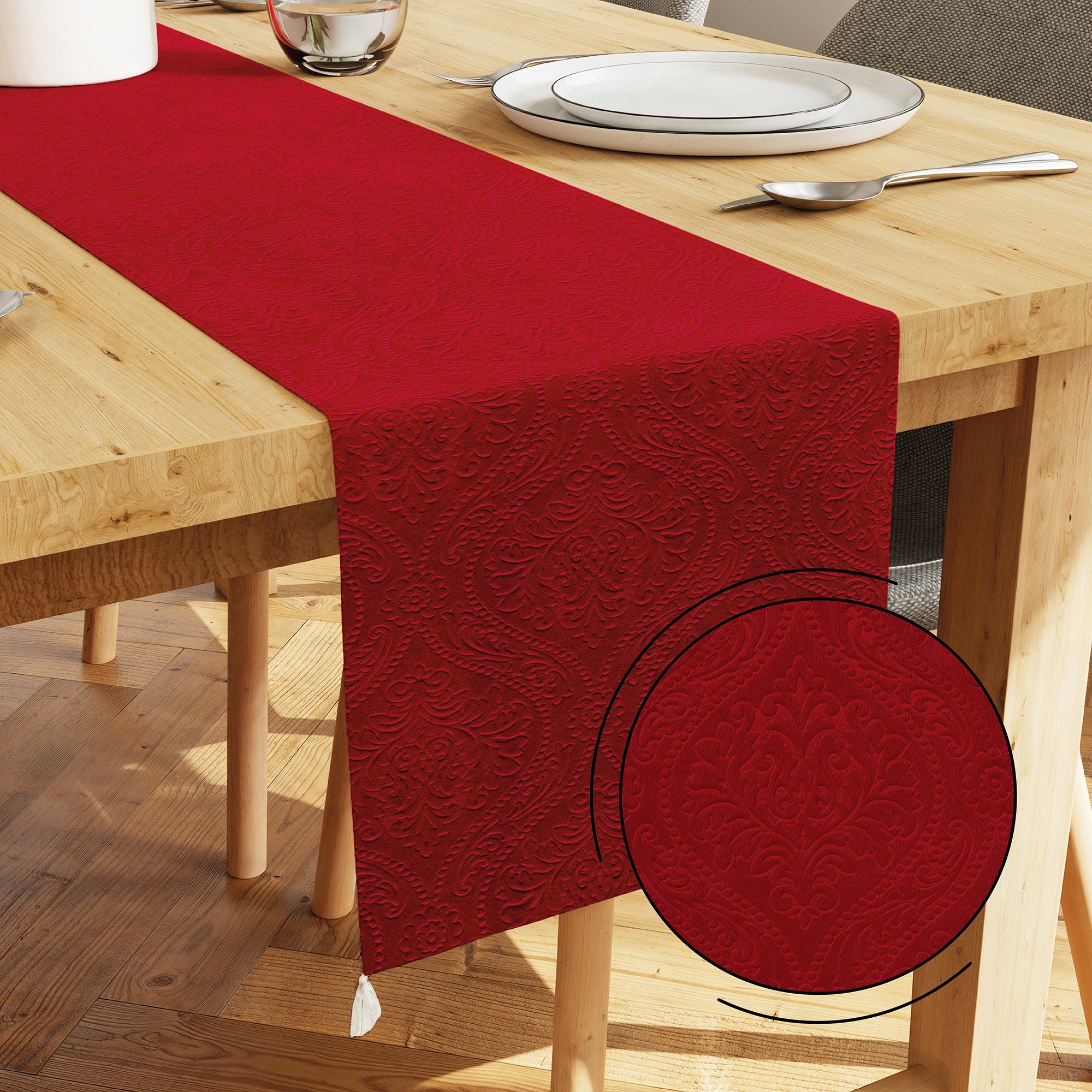 Embossed Velvet Red Table Runner