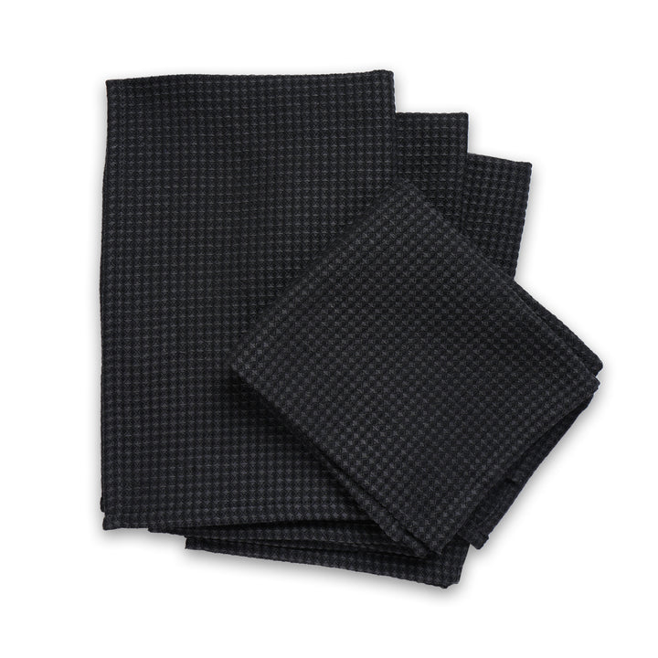 Waffle Grey Black Kitchen Towel (Pack of 4)