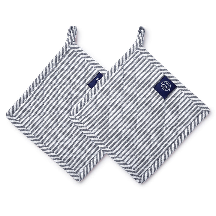 Cotton Ticking Navy Blue Pot Holders (Pack of 2)