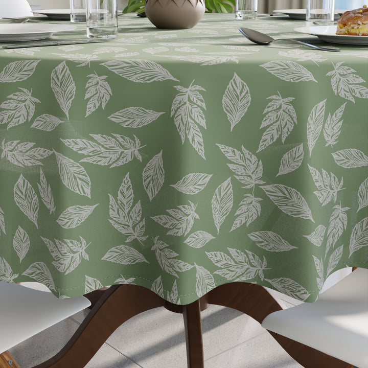 Cotton Big Leaves Green Table Cloth (Pack of 1)