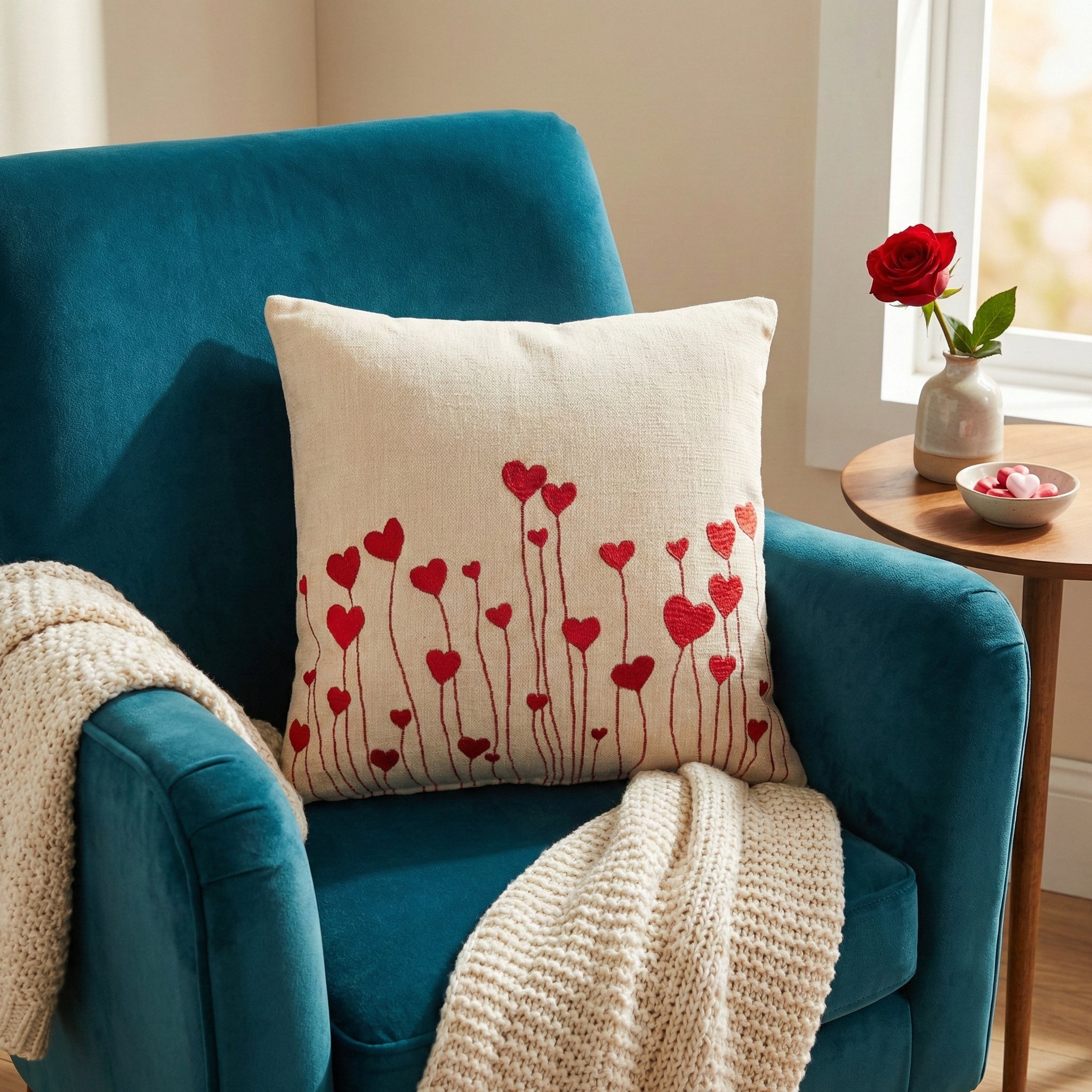 White Heart- Red Cushion Cover